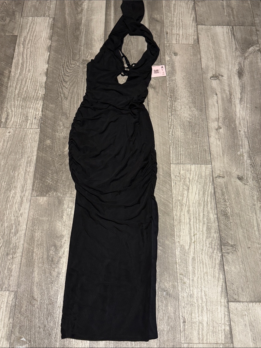 Oh Polly Black Halter Ruched Maxi Dress